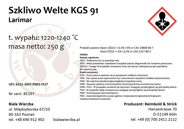 Szkliwo proszkowe Welte KGS 91 Larimar (3)