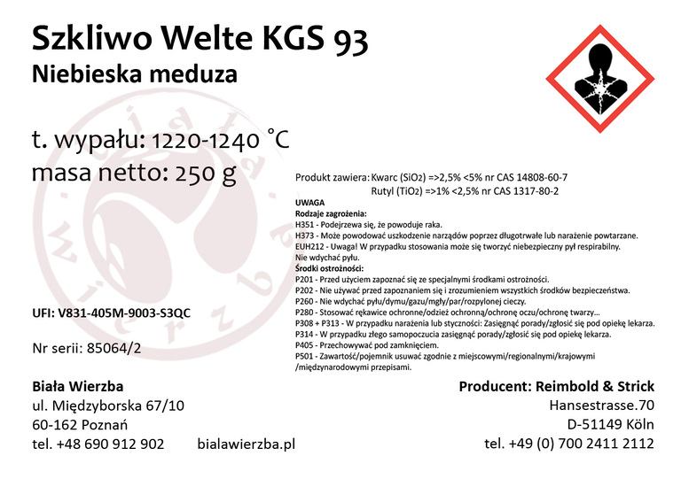Szkliwo proszkowe Welte KGS 93 Niebieska meduza (2)