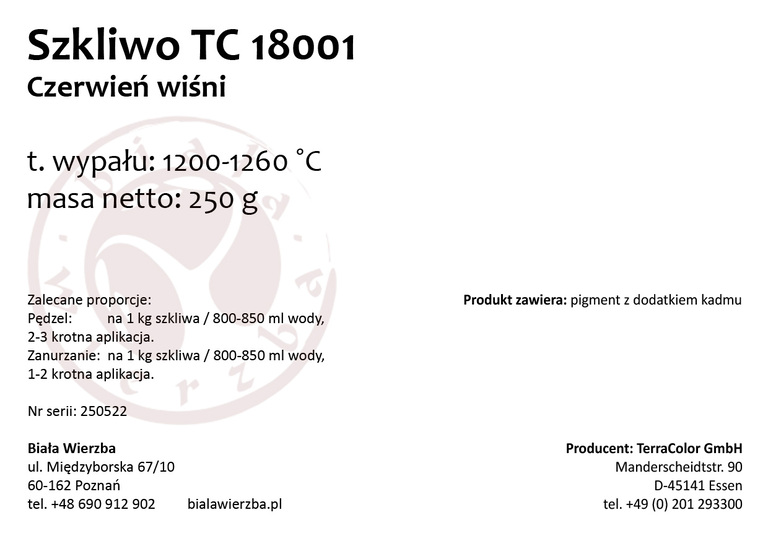 Szkliwo proszkowe TC 18001 Czerwień wiśni, czerwony (2)