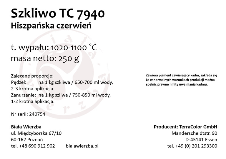 Szkliwo proszkowe TC 7940 Hiszpańska czerwień (2)