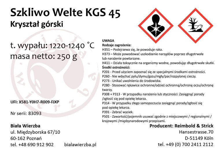 Szkliwo proszkowe Welte KGS 45 Kryształ górski (2)